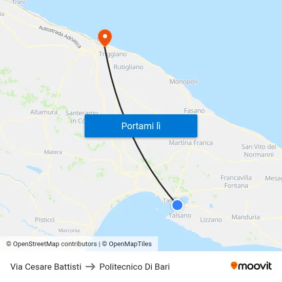 Via Cesare Battisti to Politecnico Di Bari map