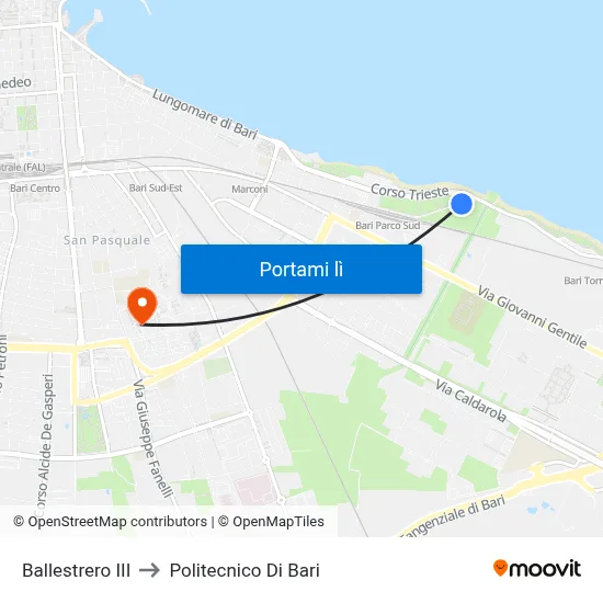 Ballestrero III to Politecnico Di Bari map