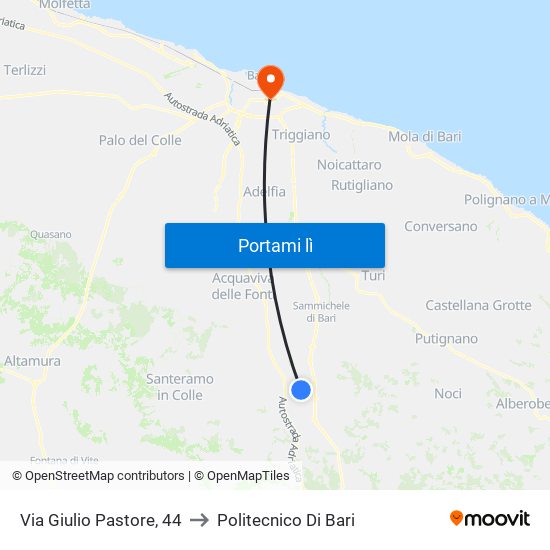 Via Giulio Pastore, 44 to Politecnico Di Bari map
