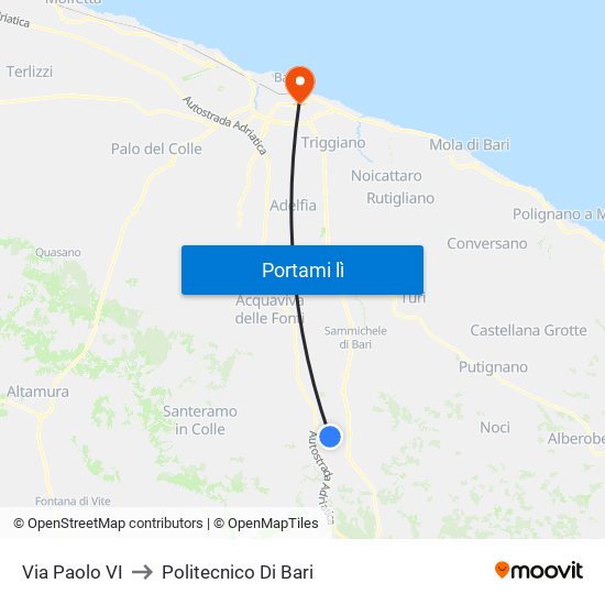 Via Paolo VI to Politecnico Di Bari map