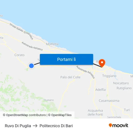 Ruvo Di Puglia to Politecnico Di Bari map