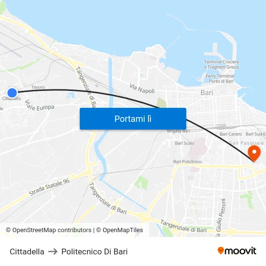 Cittadella to Politecnico Di Bari map