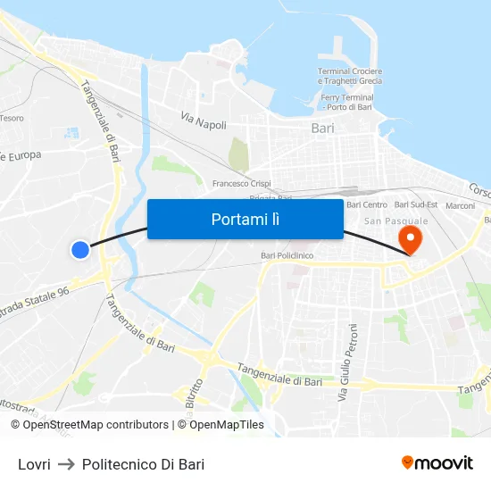 Lovri to Politecnico Di Bari map
