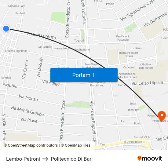 Lembo-Petroni to Politecnico Di Bari map