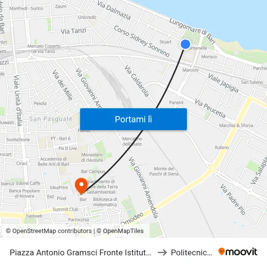 Piazza Antonio Gramsci Fronte Istituto Scolastico Santarella to Politecnico Di Bari map