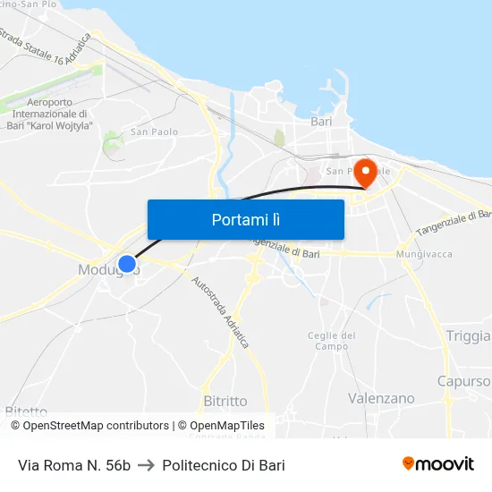 Via Roma N. 56b to Politecnico Di Bari map