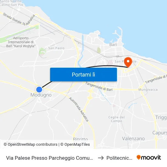 Via Palese Presso Parcheggio Comunale Antonio De Curtis to Politecnico Di Bari map