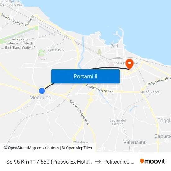 SS 96 Km 117 650 (Presso Ex Hotel Bari-Nord) to Politecnico Di Bari map