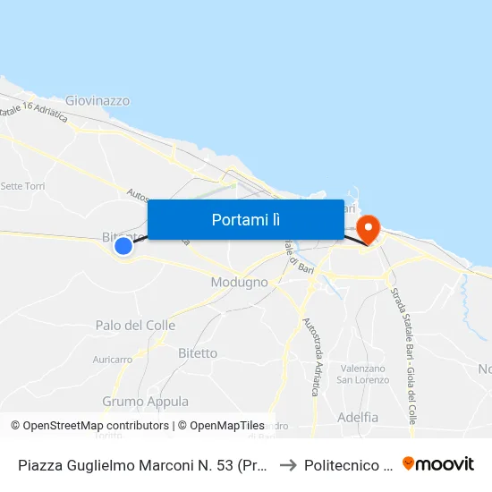 Piazza Guglielmo Marconi N. 53 (Presso Farmacia) to Politecnico Di Bari map