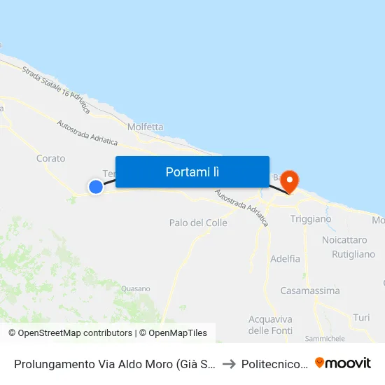 Prolungamento Via Aldo Moro (Già SP 2) Presso Enaip to Politecnico Di Bari map