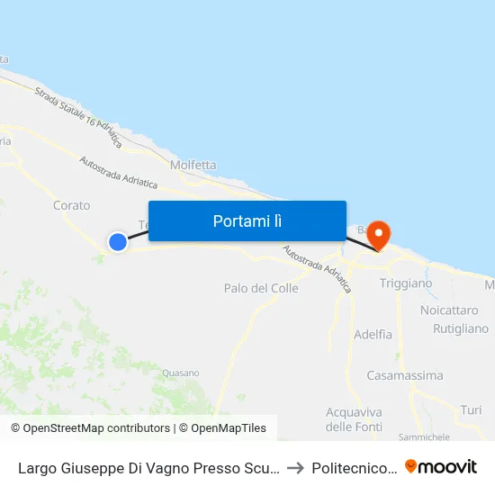 Largo Giuseppe Di Vagno Presso Scuola Giovanni Bovio to Politecnico Di Bari map