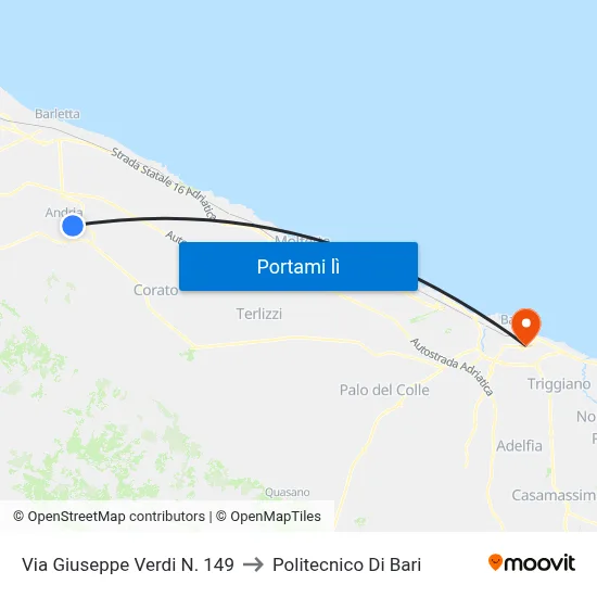 Via Giuseppe Verdi N. 149 to Politecnico Di Bari map