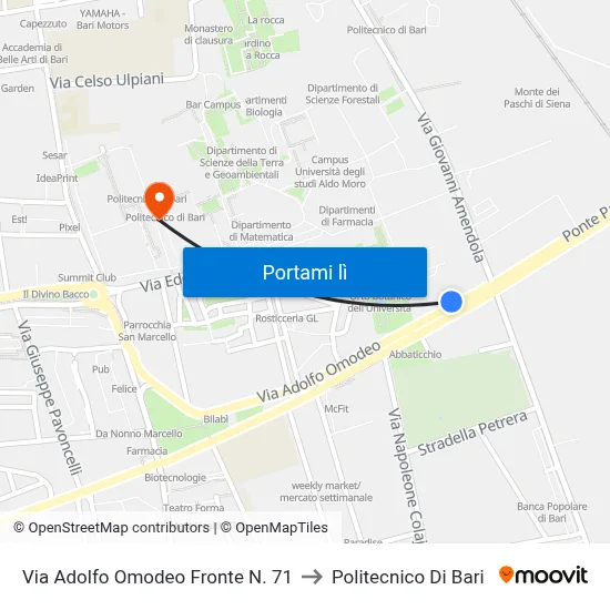 Via Adolfo Omodeo Fronte N. 71 to Politecnico Di Bari map
