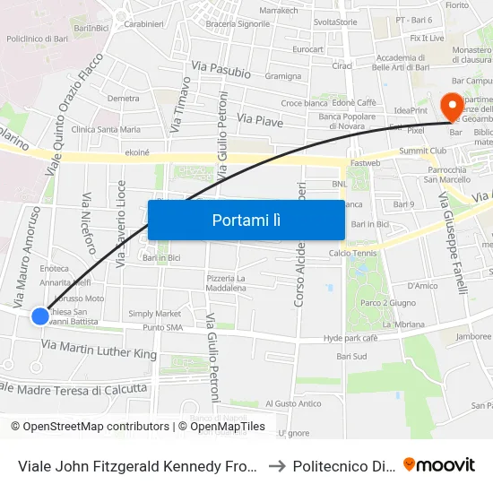 Viale John Fitzgerald Kennedy Fronte N. 86 to Politecnico Di Bari map