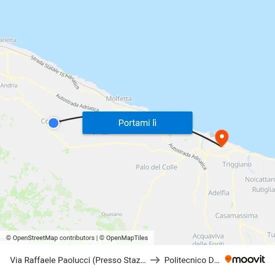 Via Raffaele Paolucci (Presso Stazione Fnb) to Politecnico Di Bari map