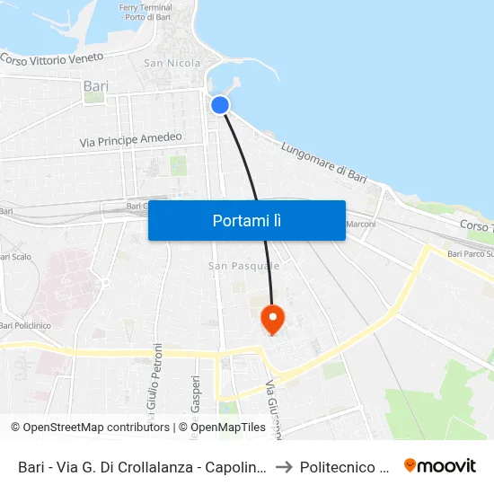 Bari - Via G. Di Crollalanza -  Capolinea Dir. Mola to Politecnico Di Bari map