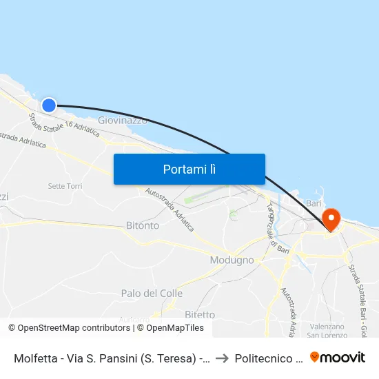 Molfetta - Via S. Pansini (S. Teresa) - Capolinea Sud to Politecnico Di Bari map