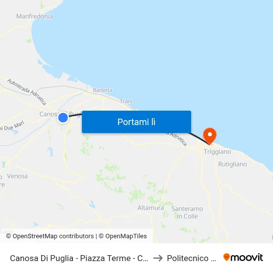 Canosa Di Puglia - Piazza Terme - Capolinea Sud to Politecnico Di Bari map