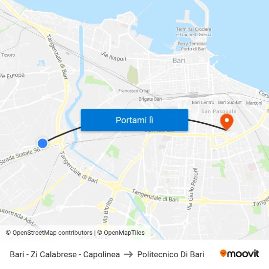 Bari - Zi Calabrese - Capolinea to Politecnico Di Bari map