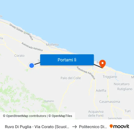 Ruvo Di Puglia - Via Corato (Scuola Bovio) to Politecnico Di Bari map