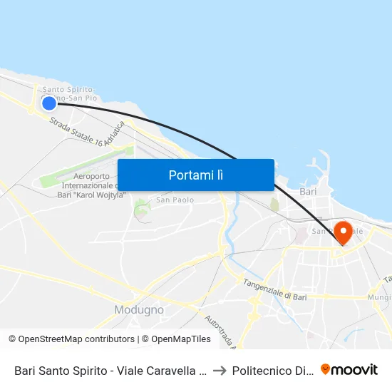 Bari Santo Spirito - Viale Caravella (Catino) to Politecnico Di Bari map