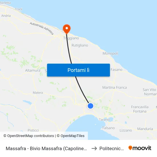 Massafra - Bivio Massafra (Capolinea Eni Direz.  Molfetta) to Politecnico Di Bari map