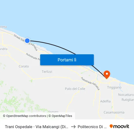 Trani Ospedale - Via Malcangi (Dir Sud) to Politecnico Di Bari map