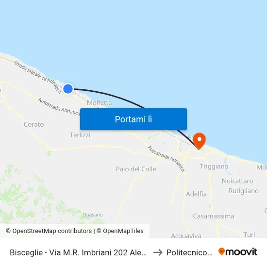 Bisceglie - Via M.R. Imbriani 202 Alexander (Dir Molf) to Politecnico Di Bari map