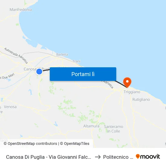 Canosa Di Puglia - Via Giovanni Falcone 52 (167 Arr) to Politecnico Di Bari map