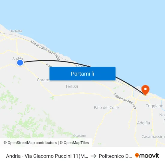 Andria - Via Giacomo Puccini 11(Mucci Cap) to Politecnico Di Bari map