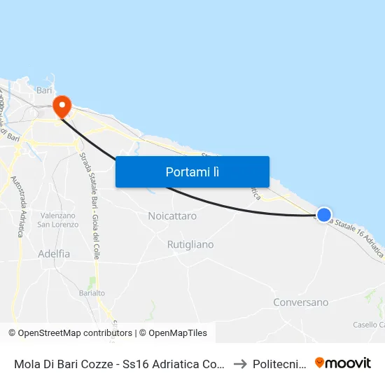 Mola Di Bari Cozze - Ss16 Adriatica Cozze Capolinea Per Conversano to Politecnico Di Bari map