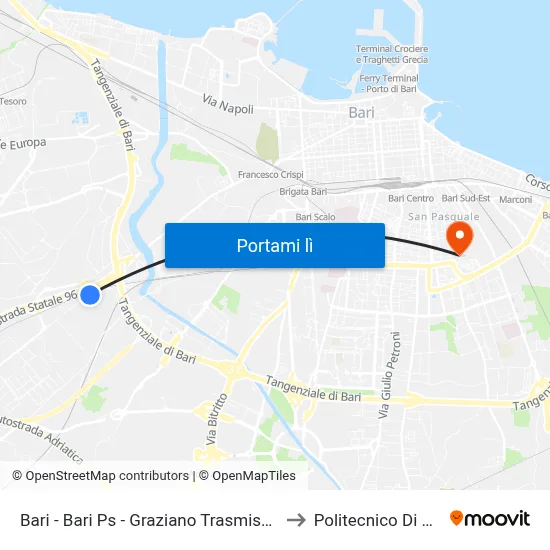 Bari - Bari Ps - Graziano Trasmissioni to Politecnico Di Bari map