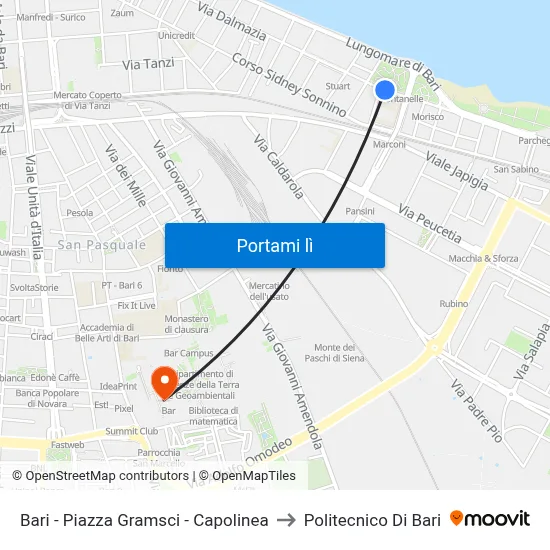 Bari - Piazza Gramsci - Capolinea to Politecnico Di Bari map