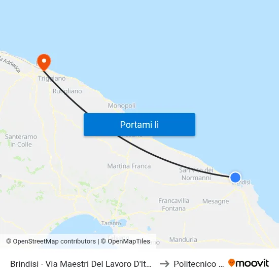 Brindisi - Via Maestri Del Lavoro D'Italia (Ex Augusta) to Politecnico Di Bari map