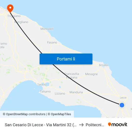 San Cesario Di Lecce - Via Martini 32 (Fronte Ing. Post Ospedale) to Politecnico Di Bari map