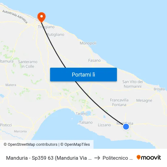 Manduria - Sp359 63 (Manduria Via Per Avetrana) to Politecnico Di Bari map