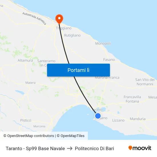 Taranto - Sp99 Base Navale to Politecnico Di Bari map