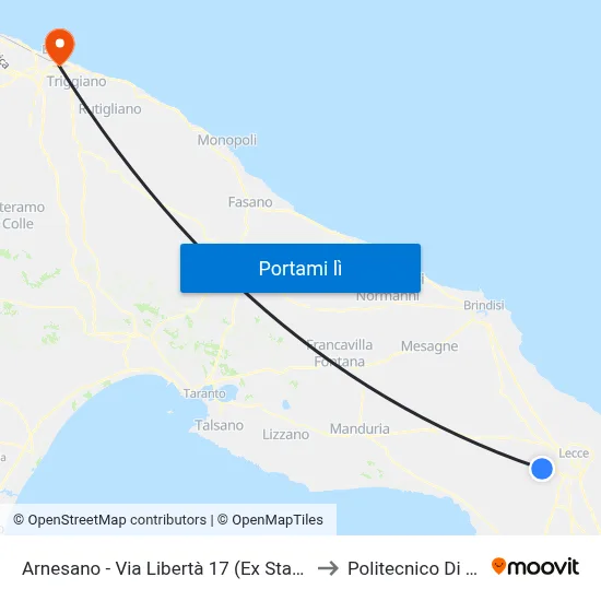 Arnesano - Via Libertà 17 (Ex Stamms) to Politecnico Di Bari map
