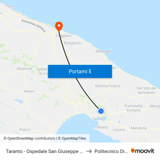 Taranto - Ospedale San Giuseppe Moscati to Politecnico Di Bari map