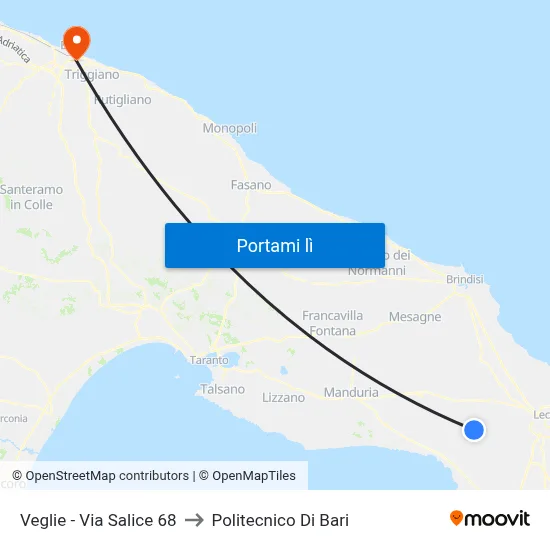 Veglie - Via Salice 68 to Politecnico Di Bari map