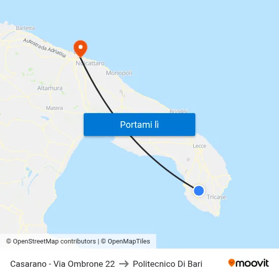 Casarano - Via Ombrone 22 to Politecnico Di Bari map