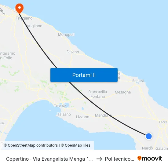 Copertino - Via Evangelista Menga 144 (Uffici Postali) to Politecnico Di Bari map