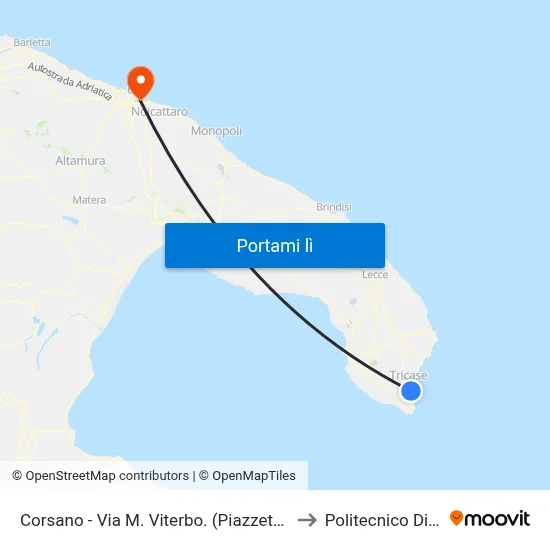 Corsano - Via M. Viterbo. (Piazzetta Puce) to Politecnico Di Bari map
