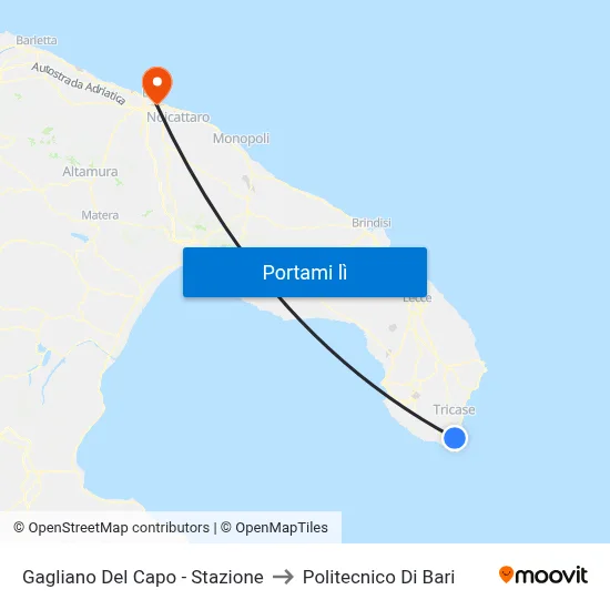 Gagliano Del Capo - Stazione to Politecnico Di Bari map