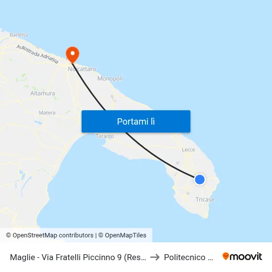 Maglie - Via Fratelli Piccinno 9 (Residence 80) to Politecnico Di Bari map