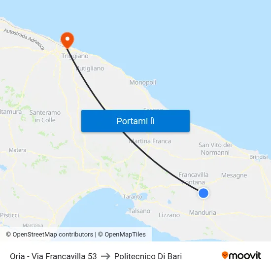 Oria - Via Francavilla 53 to Politecnico Di Bari map