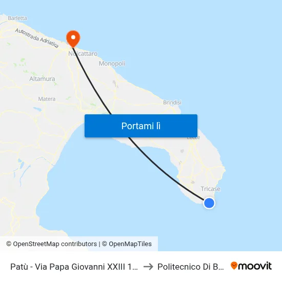 Patù - Via Papa Giovanni XXIII 183 to Politecnico Di Bari map