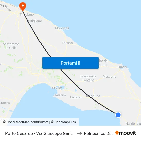 Porto Cesareo - Via Giuseppe Garibaldi 248 to Politecnico Di Bari map