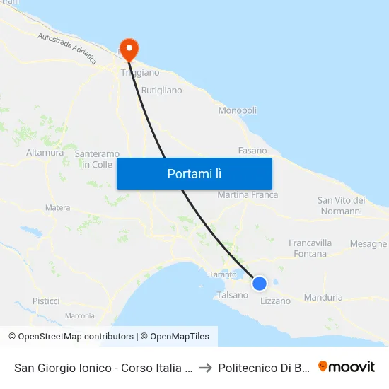 San Giorgio Ionico - Corso Italia 22 to Politecnico Di Bari map
