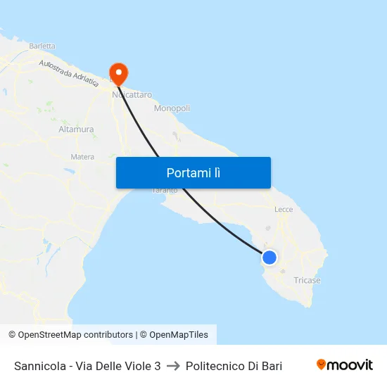 Sannicola - Via Delle Viole 3 to Politecnico Di Bari map